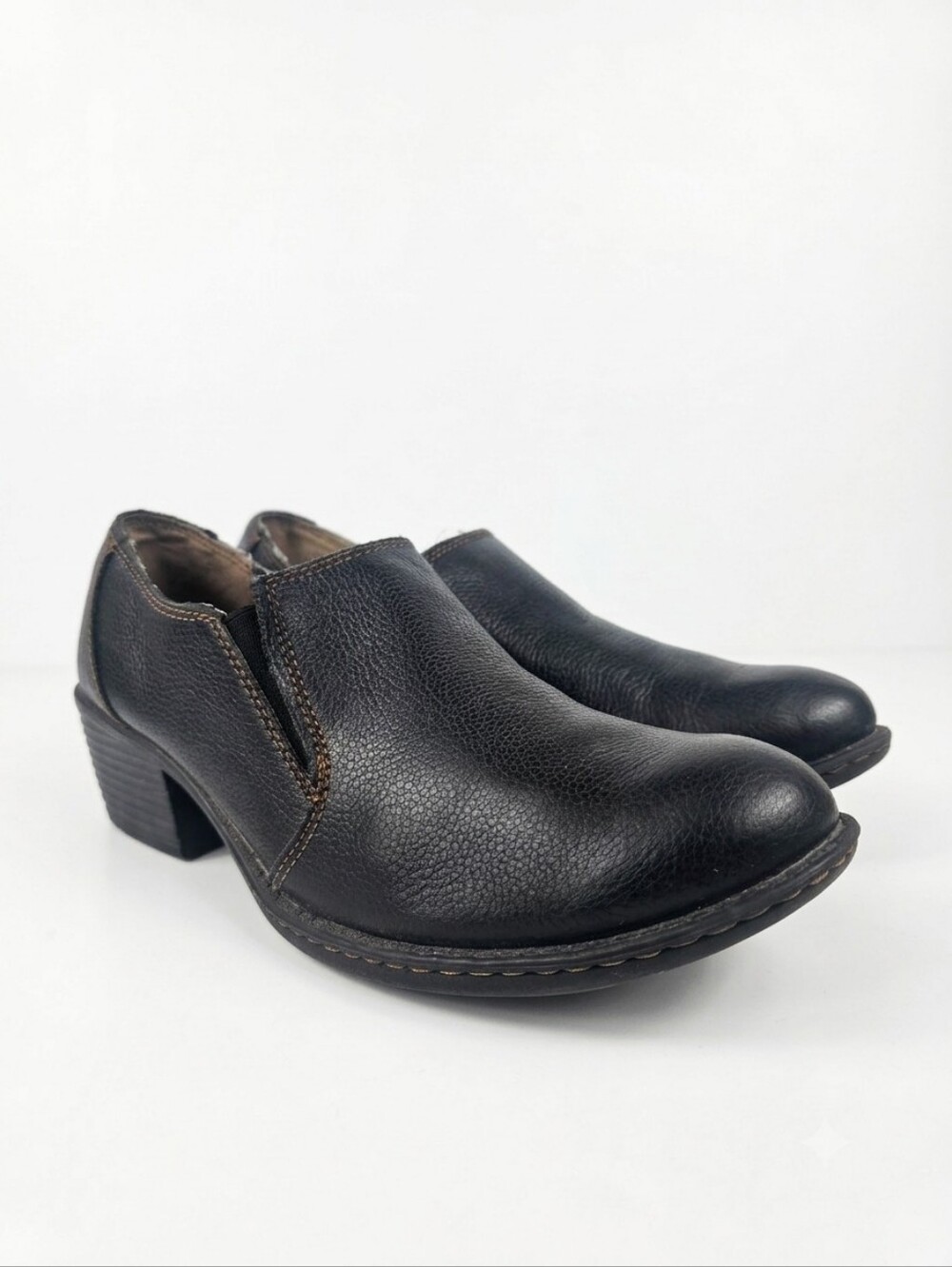 B.O.C Born Concept Womens Black Leather Slip On Clog Block Heel Shoes Size 8
